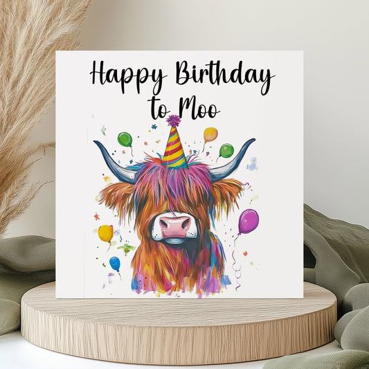 Birthday Card - Highland Cow Birthday Card - Happy Birthday to Moo - Personalised Birthday Card