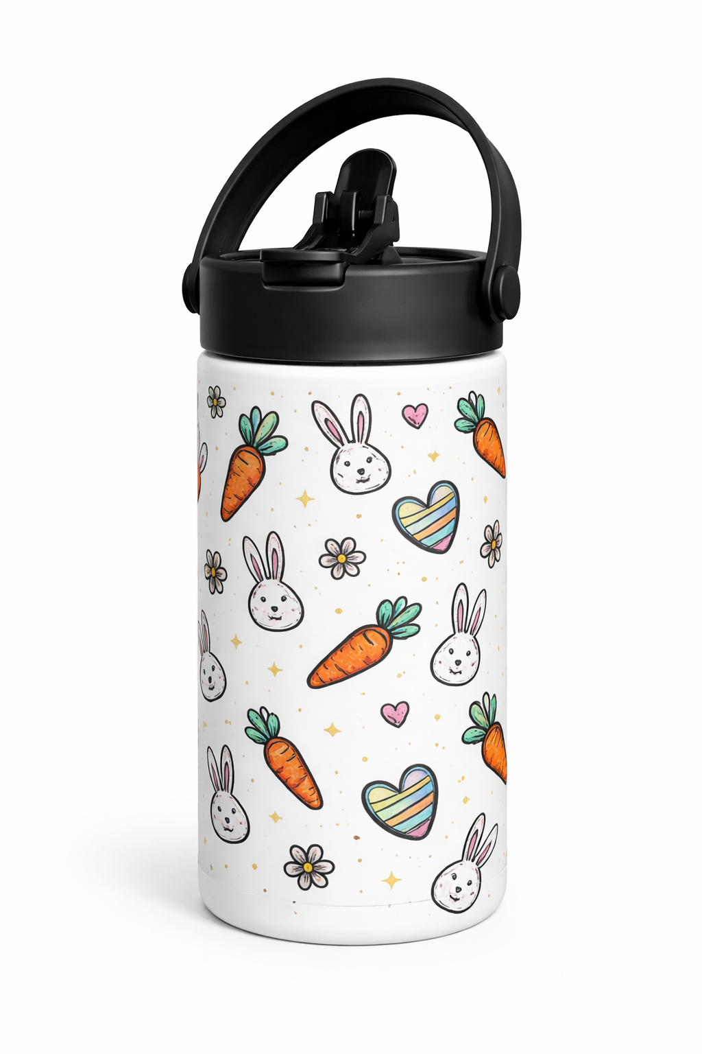 Personalised Water Bottle | 600ml | Custom Water Bottle | Highland Cow | Easter Moo| Metal Water Bottle with Removable Silicone Handle