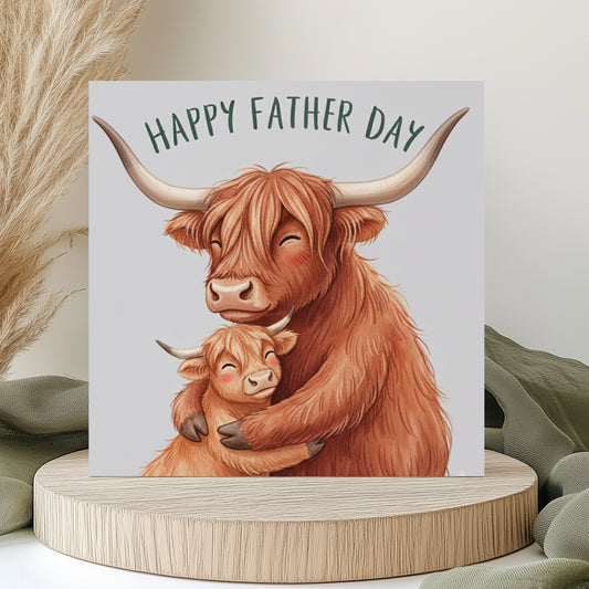 Fathers Day Card - Highland Cow Fathers Day - Coo Hug