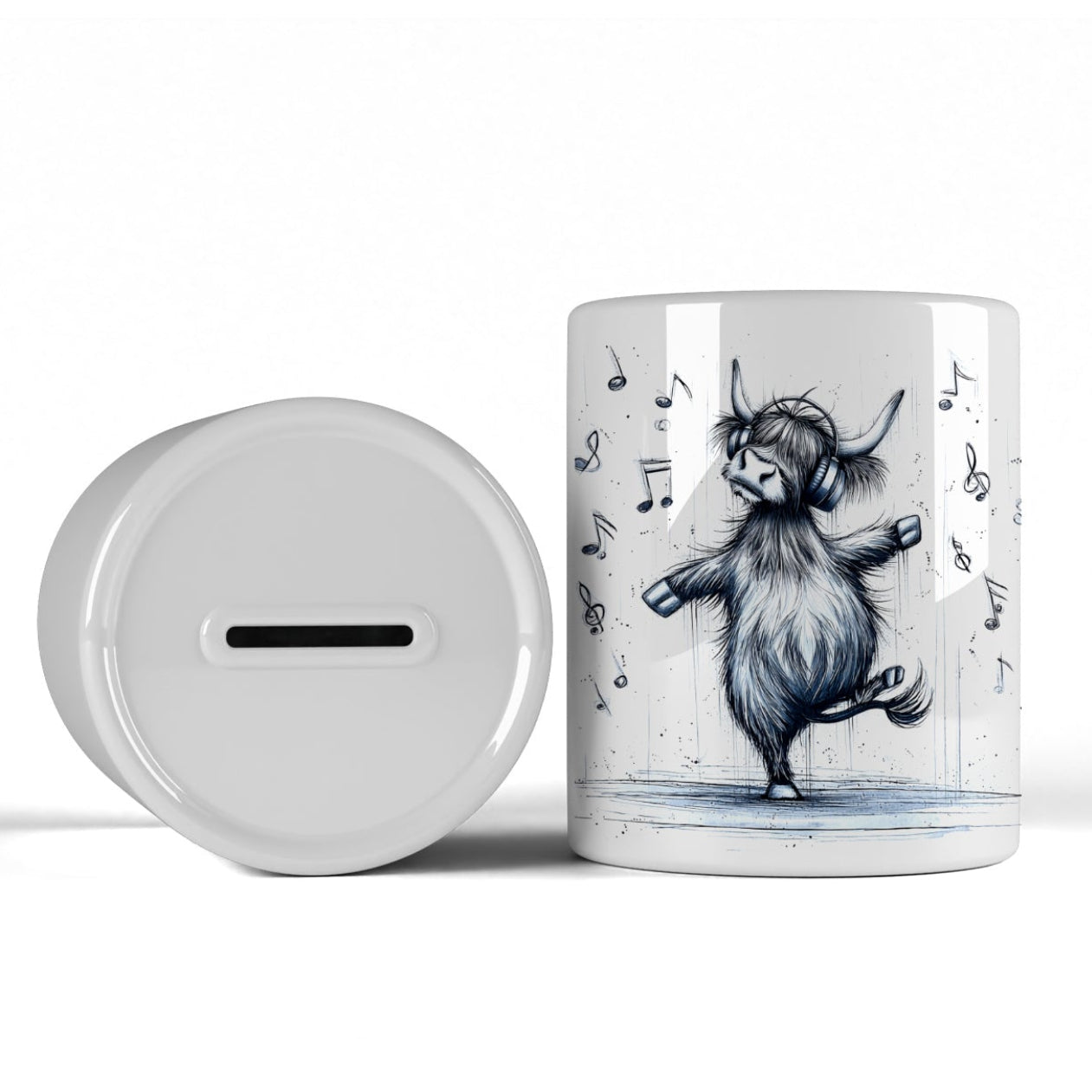 Ceramic Bank - Highland Cow Ceramic Bank - Money Pot - Dancing Moo