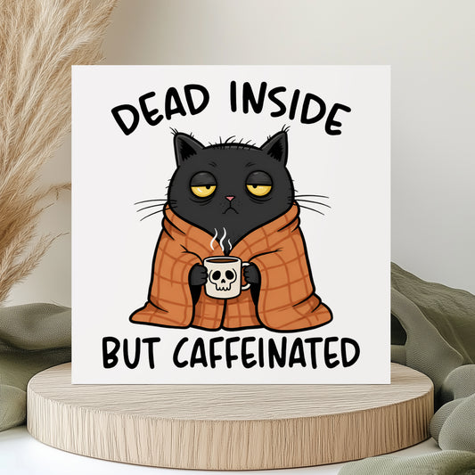 Dead Inside but Caffeinated - Funny Card - Grumpy Cat