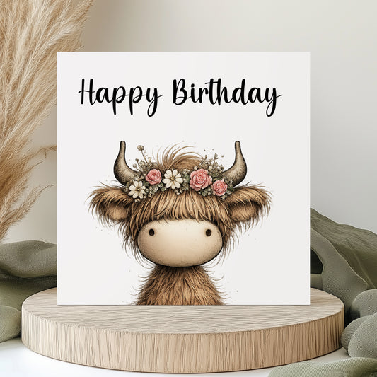 Birthday Card - Highland Cow Birthday Card - Happy Birthday - Flo