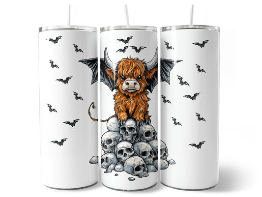 20oz Metal Tumbler with Straw l 20oz Tumbler | Travel Cup | Bottle | Highland Cow | Hallomoo