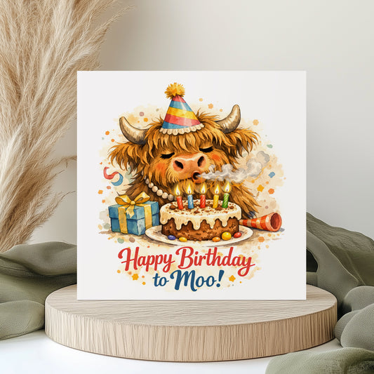 Highland Cow Birthday Card - Birthday Card - Happy Birthday to Moo