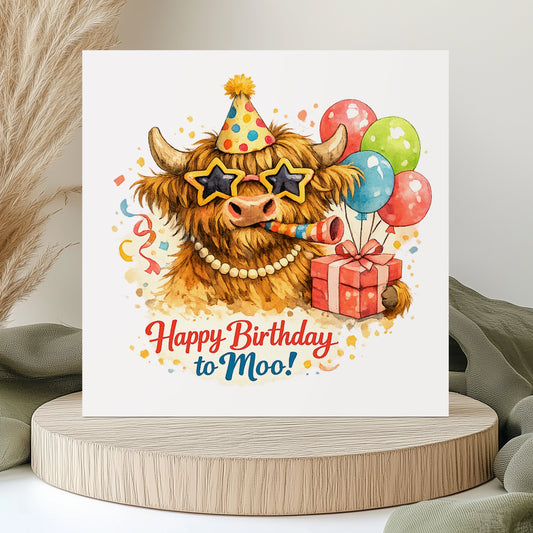 Highland Cow Birthday Card - Birthday Card - Happy Birthday to Moo Stars