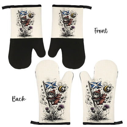 Highland Cow Oven Mitts – Heat Resistant Linen & Silicone Gloves | Personalised | Highland Hoolie