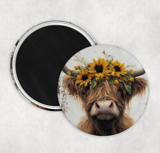 Highland Cow Fridge Magnet - 58MM Round Fridge Magnet