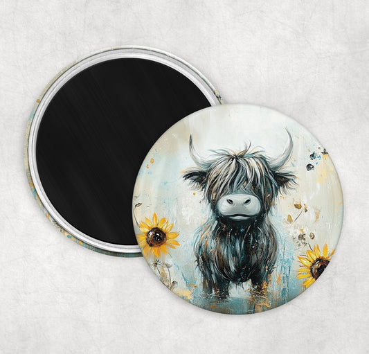 Highland Cow - Sunny McMoo - 58MM Round Fridge Magnet
