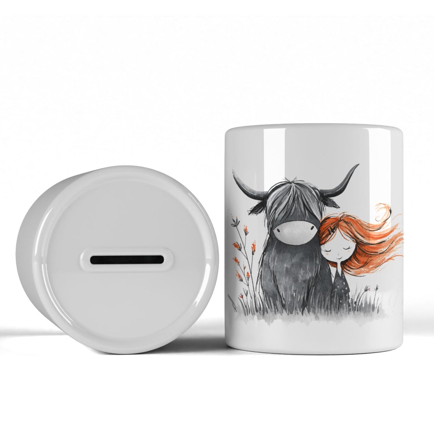 Ceramic Bank - Highland Cow Ceramic Bank - Money Pot - Me & Moo