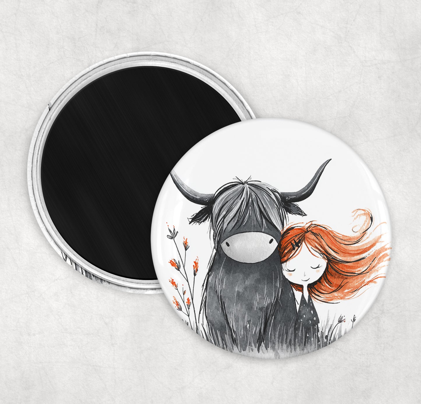 Highland Cow - Me & Moo - 58MM Round Fridge Magnet