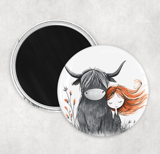 Highland Cow - Me & Moo - 58MM Round Fridge Magnet
