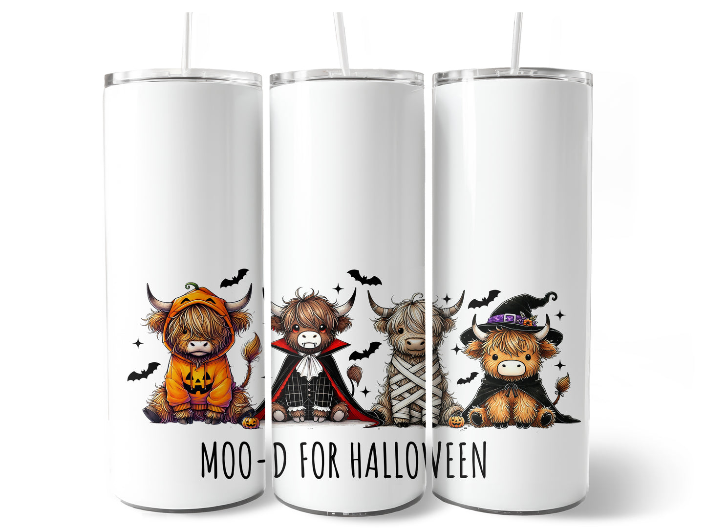 20oz Metal Tumbler with Straw l 20oz Tumbler | Travel Cup | Bottle | Highland Cow | Moo-d for Halloween