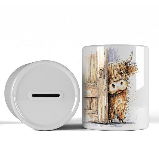 Ceramic Bank - Highland Cow Ceramic Bank - Money Pot - PeekaMoo