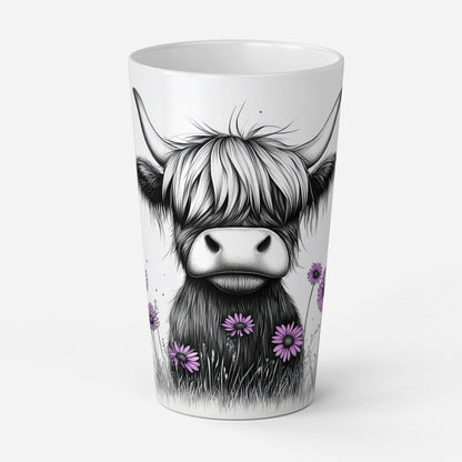 Personalised Mug | Latte Mug | Highland Cow | Christmas Mug| Coffee Cup | Purple Daisy