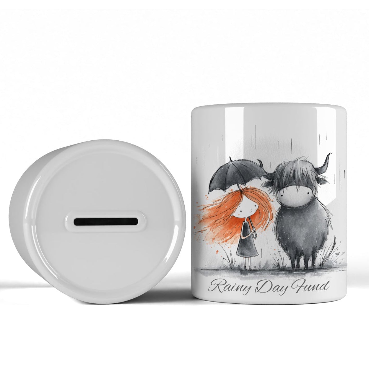 Ceramic Bank - Highland Cow Ceramic Bank - Money Pot - Rainy Day