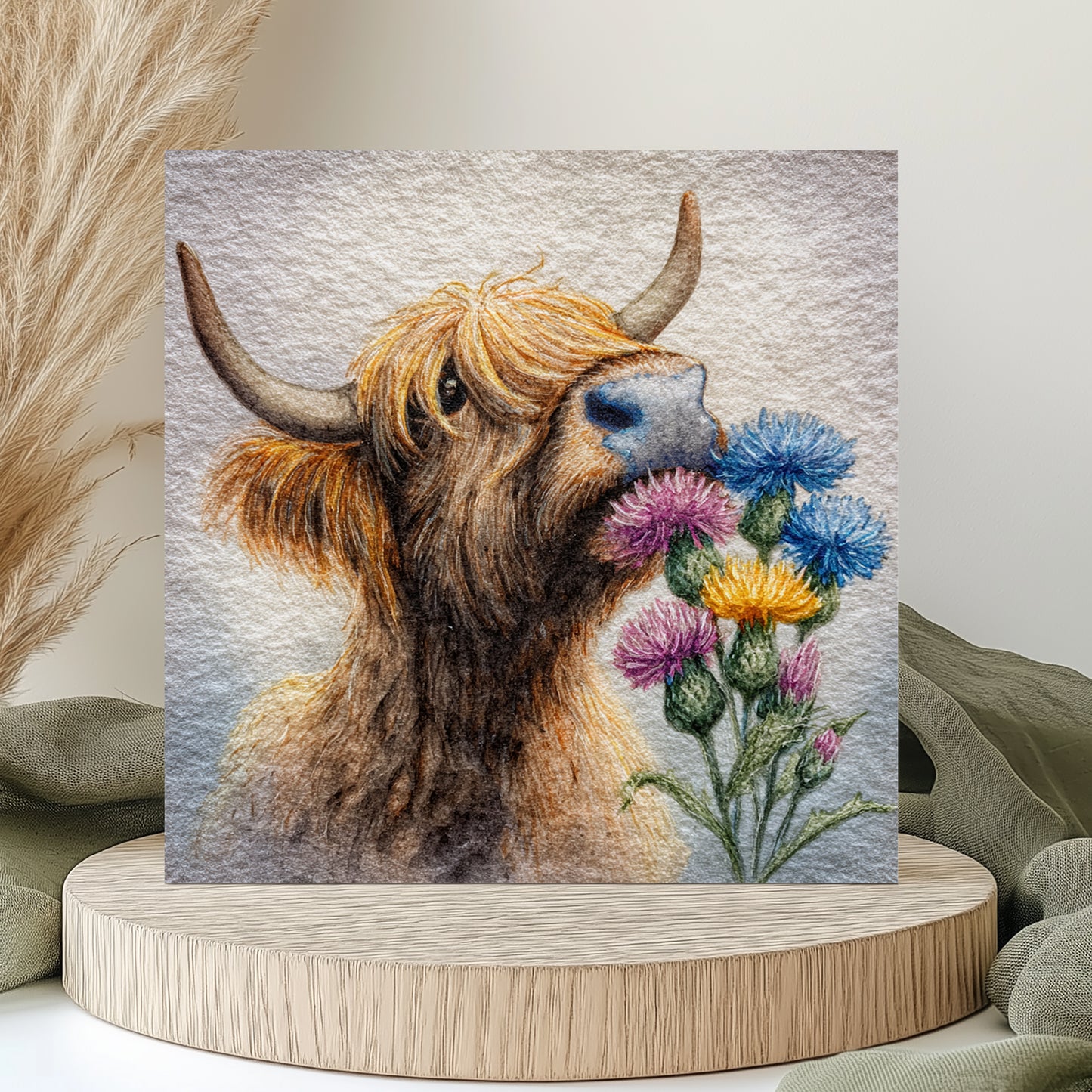 Highland Cow Card - Birthday Card - Made to Order - Stop and Smell the Thistles