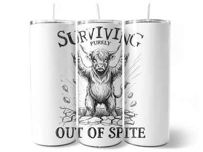 20oz Metal Tumbler with Straw l 20oz Tumbler | Travel Cup | Bottle | Highland Cow | Surviving Out of Spite