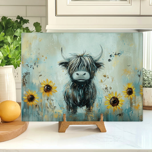 Glass Chopping Board - Highland Cow Chopping Board - Cutting Board - Cheese Board - Sunny McMoo
