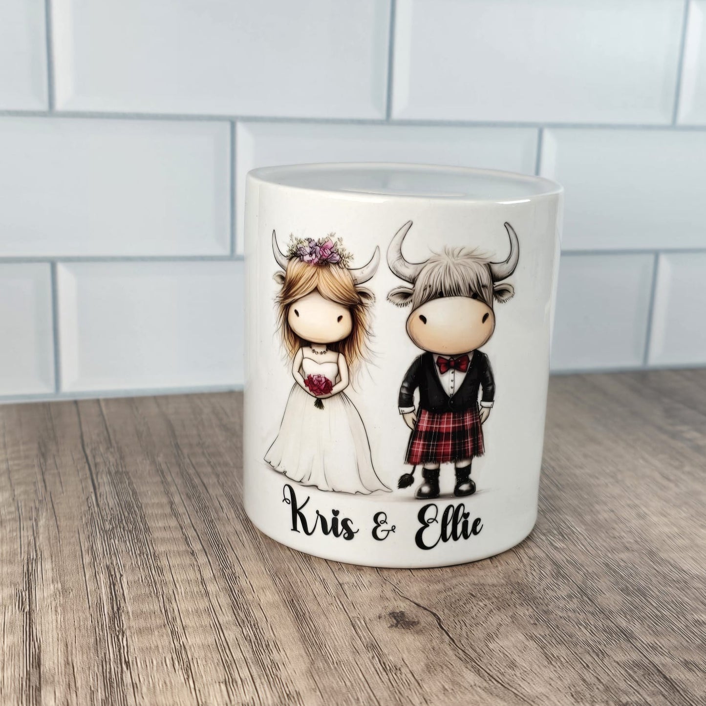 Ceramic Bank - Highland Cow Ceramic Bank - Money Pot - Wedding Gift - I Moo - Personalised ceramic money pot