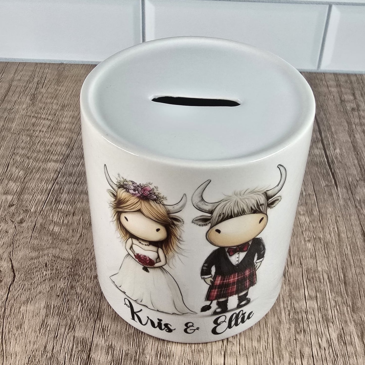 Ceramic Bank - Highland Cow Ceramic Bank - Money Pot - Wedding Gift - I Moo - Personalised ceramic money pot