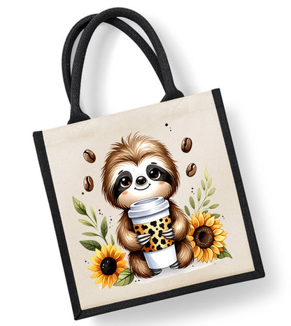 Sloth Tote Bag | Jute | Jute Tote Bag | Shopping Bag | Reusable Bag | Sloth | Coffee