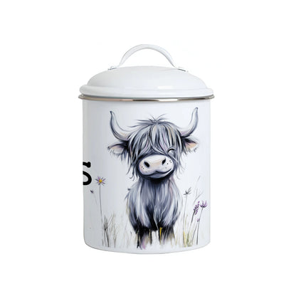 Biscuit Barrel Enamel - Highland Cow - Enamel Caddie - Enamel Jar - Biscuit Tin - Highland Cow