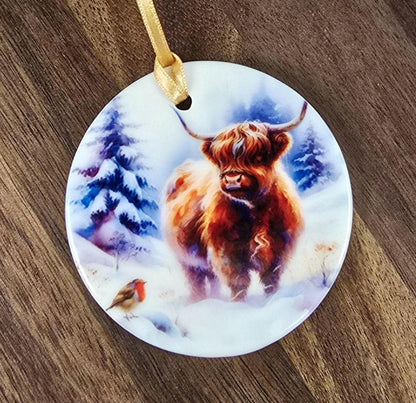 Highland Cow Christmas Ornament | Ceramic Christmas Ornament | Christmas Bauble | Highland Cow | Christmas Decoration