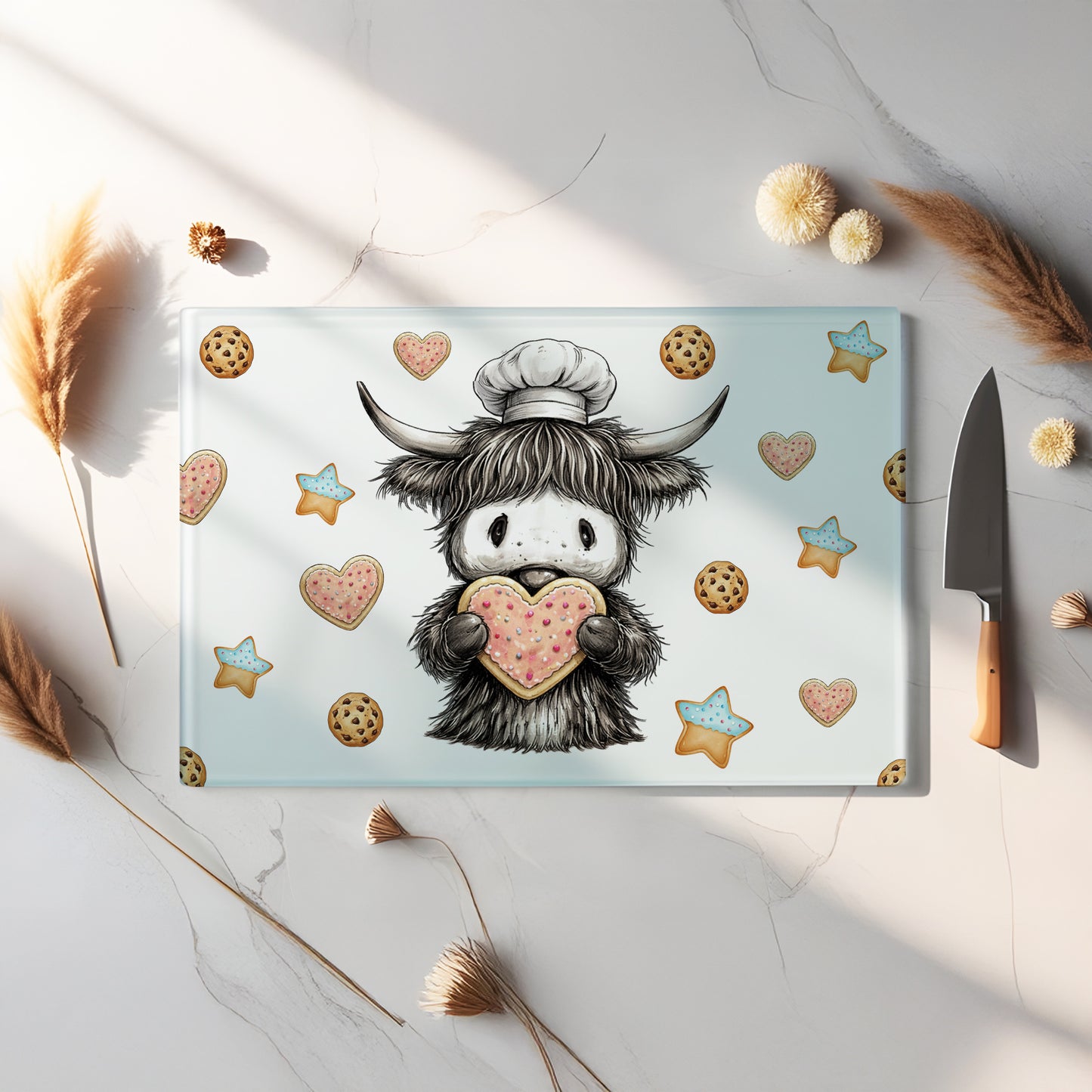Glass Chopping Board - Highland Cow Chopping Board - Cutting Board - Cheese Board - Cookie