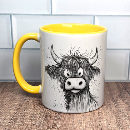 Highland Cow Ceramic Mug|  | Highland Cow Gift | Personalised Mug| 9 Colour Choices | Doodle Moo