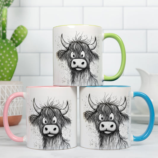 Highland Cow Ceramic Mug|  | Highland Cow Gift | Personalised Mug| 9 Colour Choices | Doodle Moo