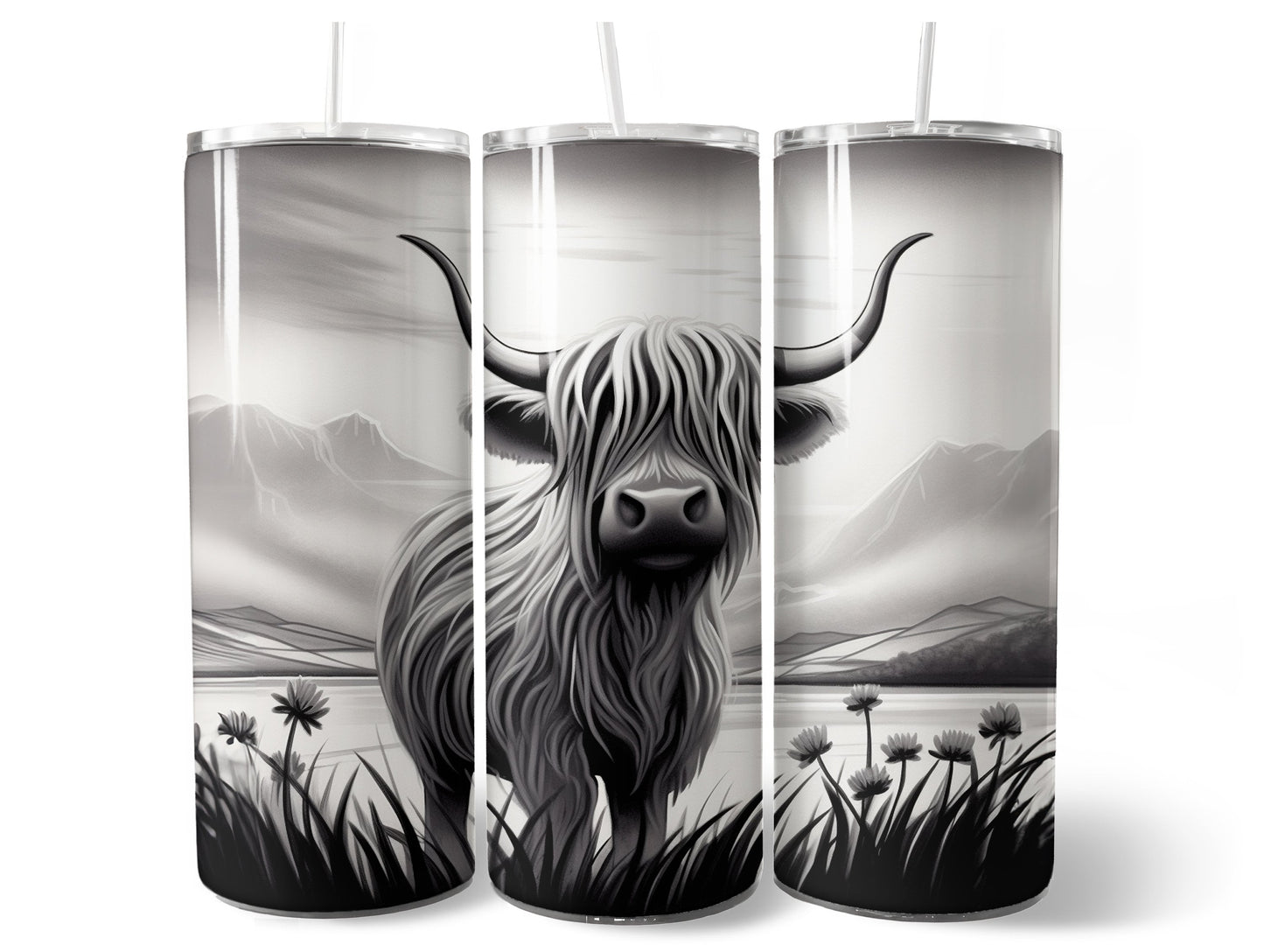20oz Metal Tumbler with Straw l 20oz Tumbler | Hot Cold Drinks | Travel Cup Bottle | Highland Cow