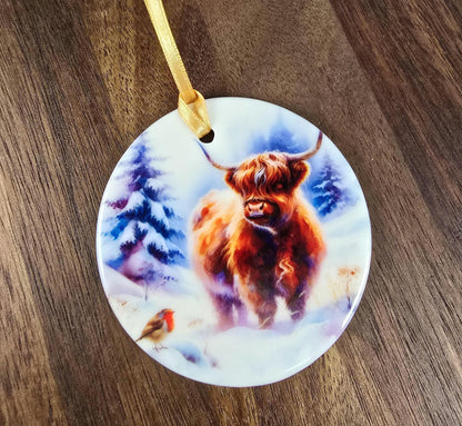 Highland Cow Christmas Ornament | Ceramic Christmas Ornament | Christmas Bauble | Highland Cow | Christmas Decoration