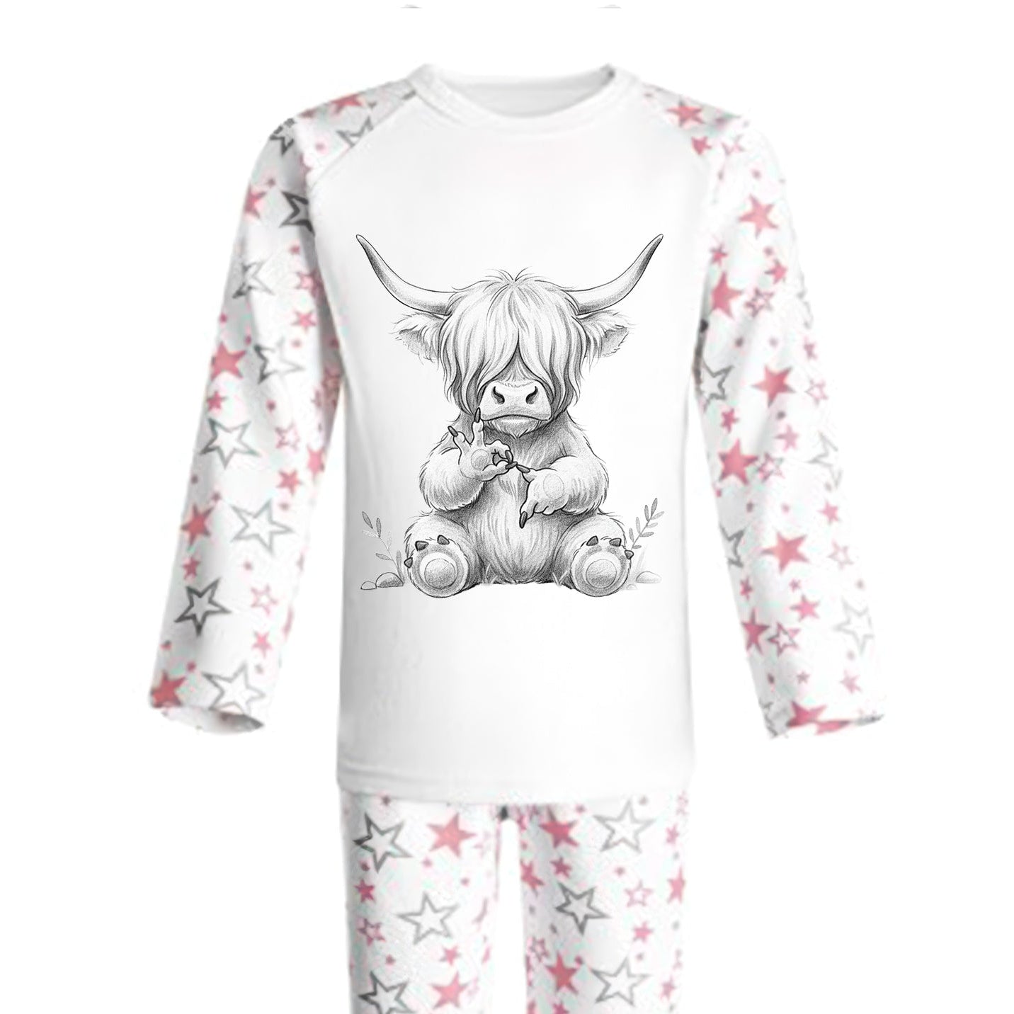 Personalised Highland Cow 67 Pyjamas | PJ's | Kids Nightwear | Heart | 67 Moo