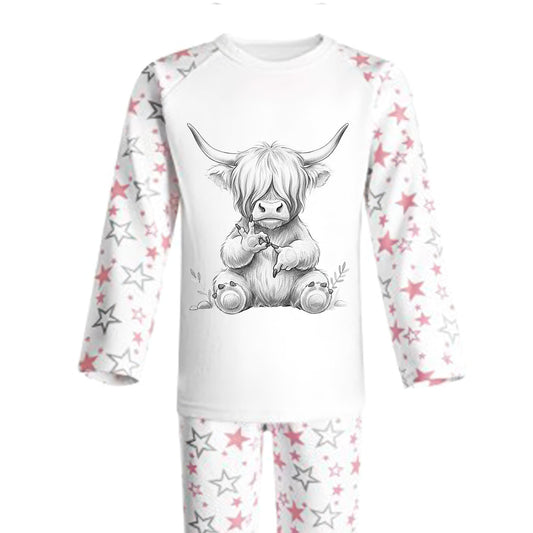 Personalised Highland Cow 67 Pyjamas | PJ's | Kids Nightwear | Heart | 67 Moo