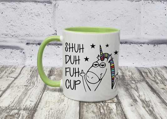 Naughty Mug | Novelty Mug | Funny Gifts | Adult Humour | Unicorn | Shuh Duh Fuh Cup | 10 Colour Choices