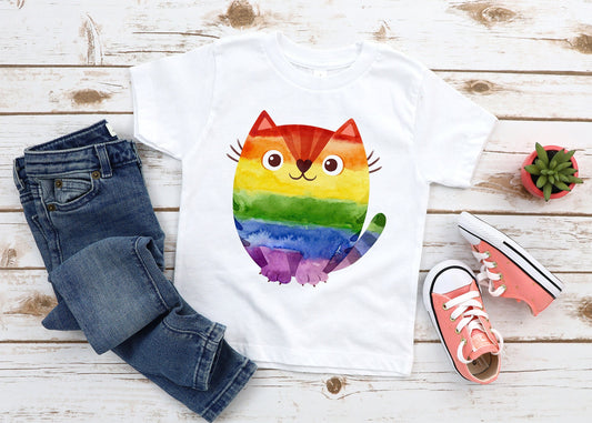 Rainbow Cat T-shirt | Kids T-shirt | Rainbow | Personalised T-Shirt | Made To Order