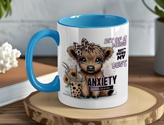 Personalised Mug | Coffee Cup | Highland Cow | Ceramic Mug| 10 Colour Choices | Highland Cow | Anxiety