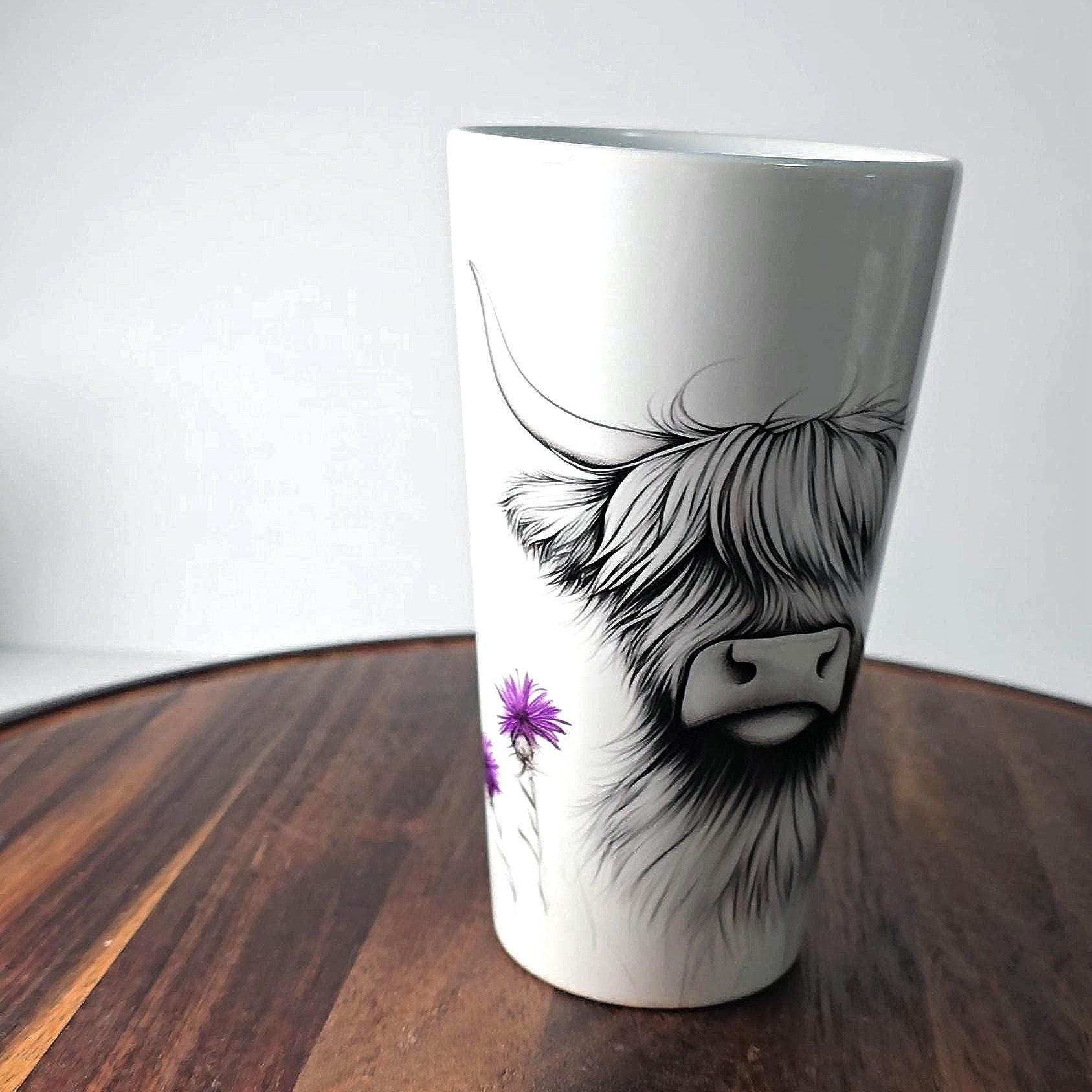 Personalised Mug | Latte Mug | Highland Cow | Christmas Mug| Coffee Cup | Thistles