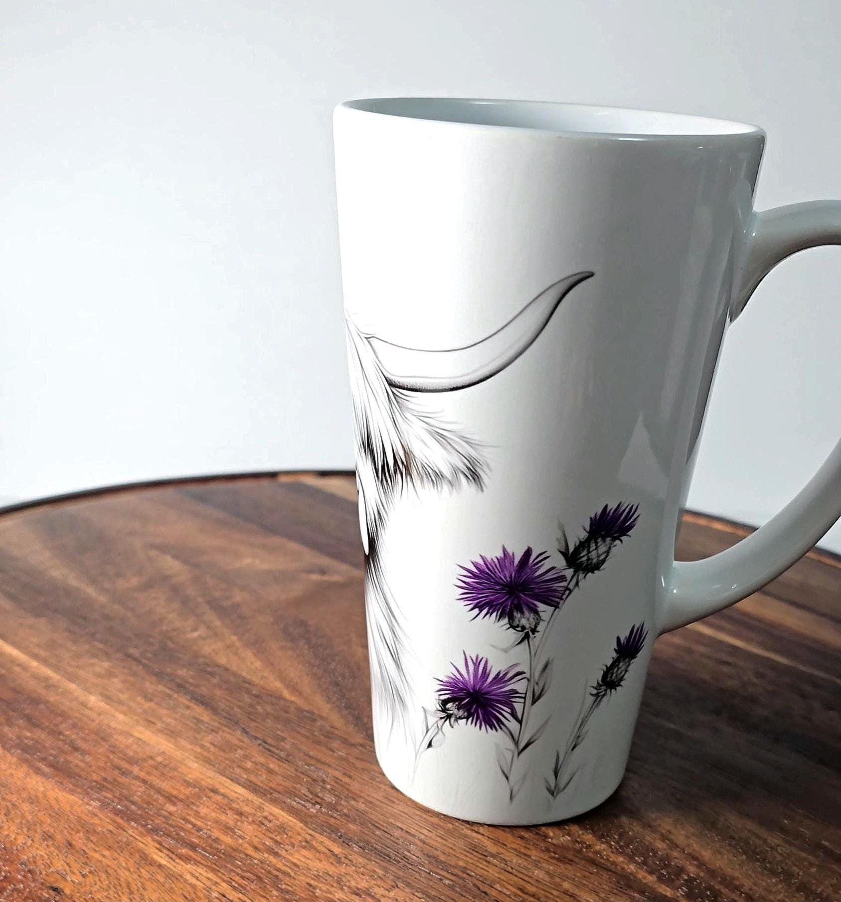 Personalised Mug | Latte Mug | Highland Cow | Christmas Mug| Coffee Cup | Thistles