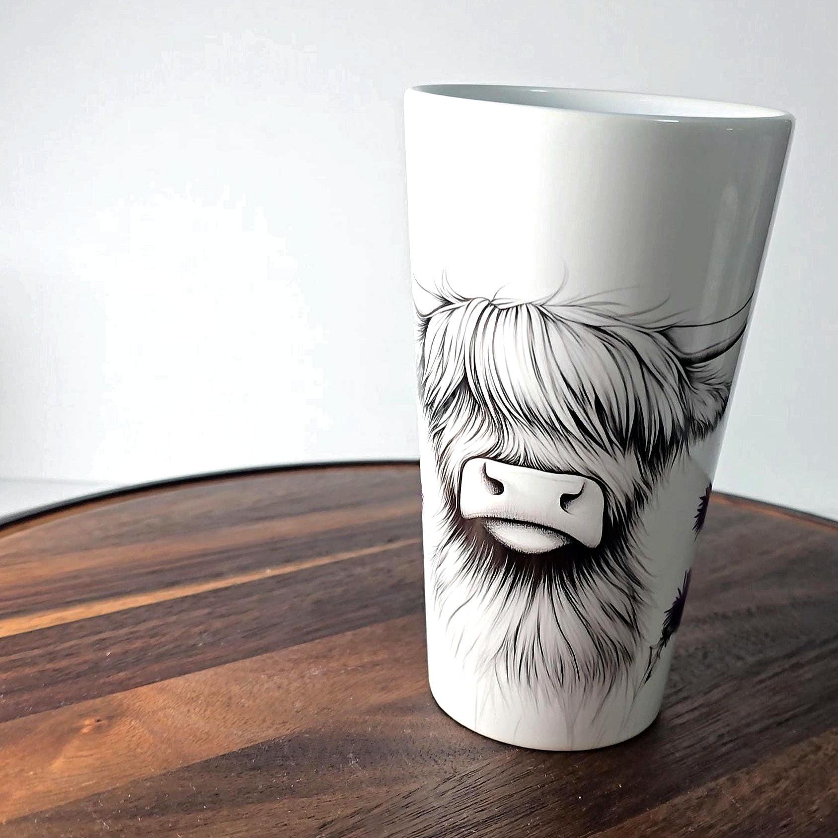 Personalised Mug | Latte Mug | Highland Cow | Christmas Mug| Coffee Cup | Thistles