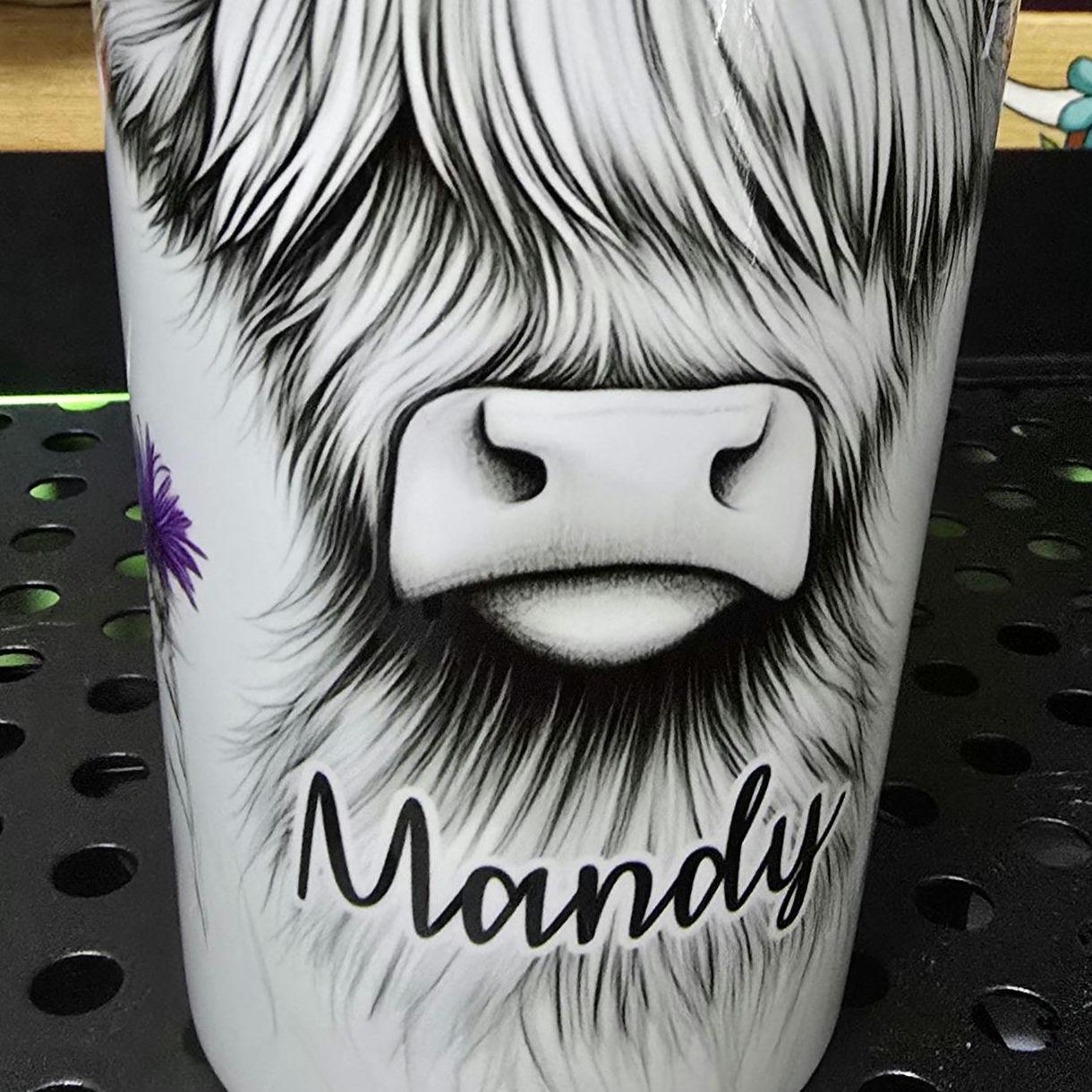 Personalised Mug | Latte Mug | Highland Cow | Christmas Mug| Coffee Cup | Thistles