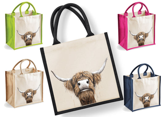 Highland Cow Tote Bag | Jute | Reusable Bag | I See Moo