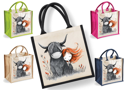 Highland Cow Tote Bag | Jute | Reusable Bag | Me & Moo