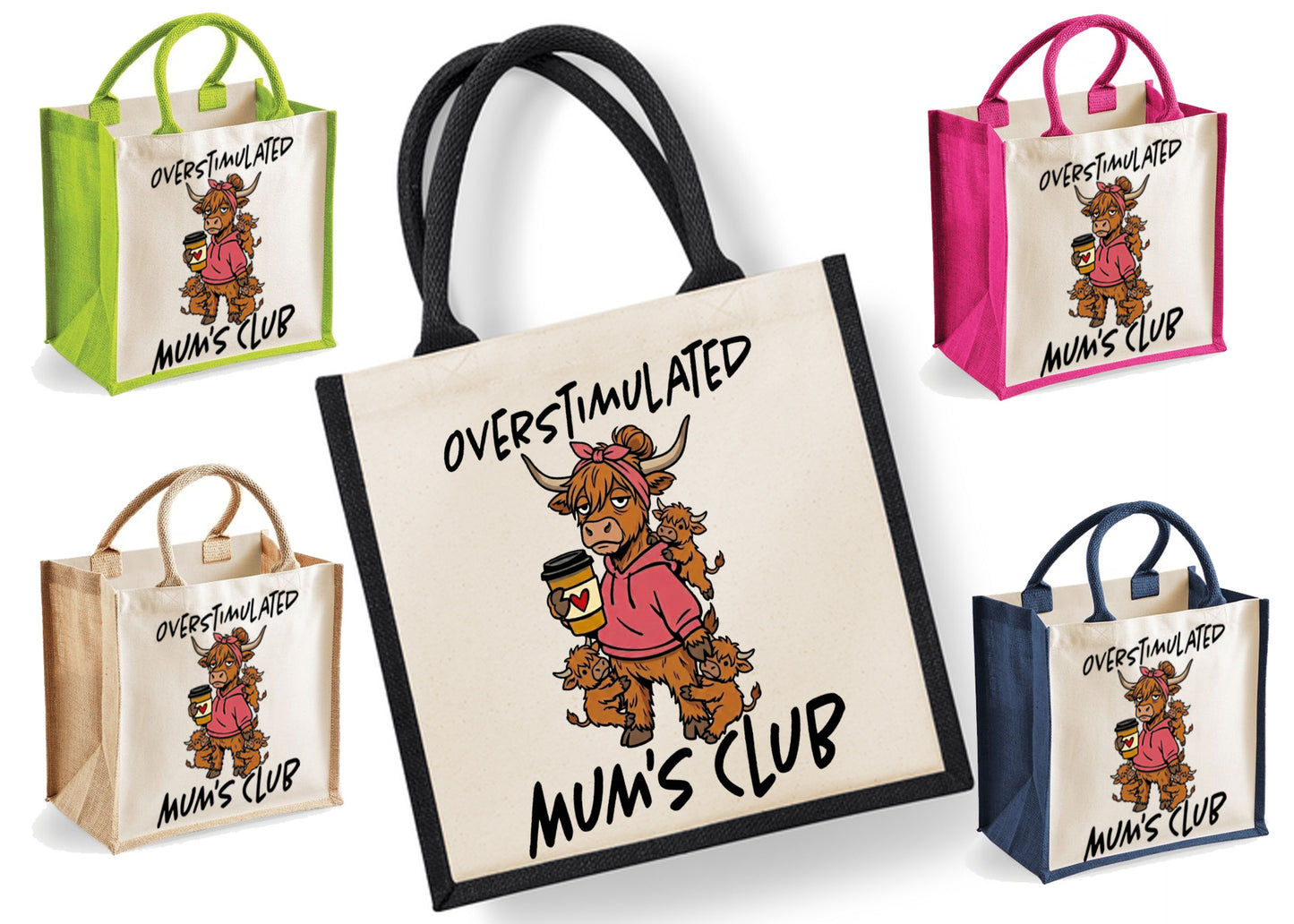 Over Stimulated Mums Club | Jute | Jute Tote Bag | Shopping Bag | Reusable Bag | Mum