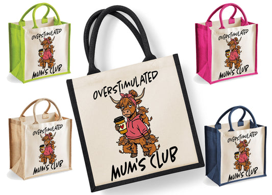 Over Stimulated Mums Club | Jute | Jute Tote Bag | Shopping Bag | Reusable Bag | Mum