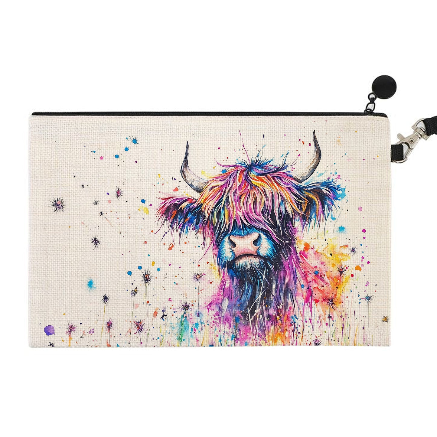 Pencil Case / Cosmetic Bag | Make Up | Made to Order | Highland Cow | Splatter Moo