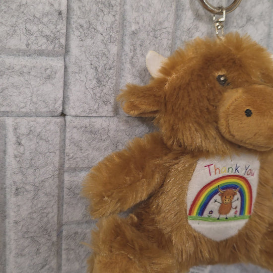 Highland Cow with Highland Cow Graphic on Stomach Saying Thank You 