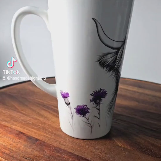 Personalised Mug | Latte Mug | Highland Cow | Christmas Mug| Coffee Cup | Thistles