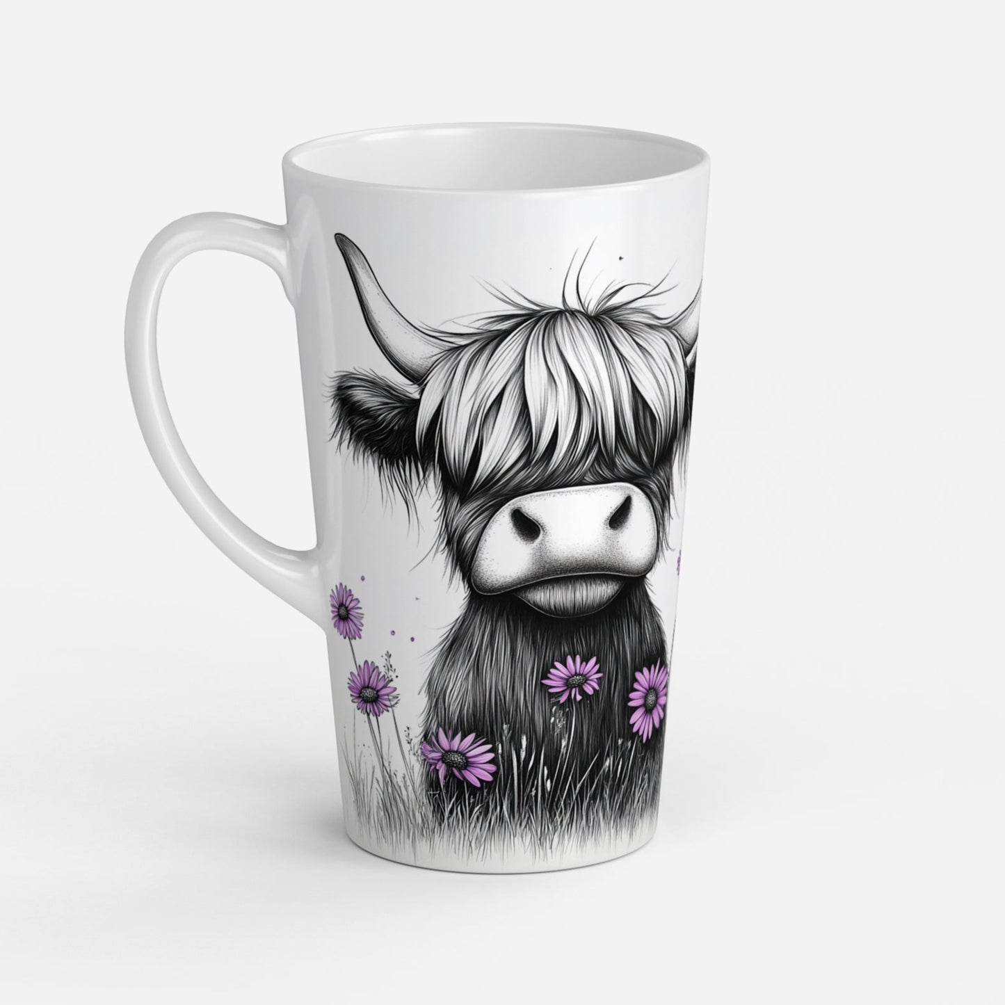 Personalised Mug | Latte Mug | Highland Cow | Christmas Mug| Coffee Cup | Purple Daisy