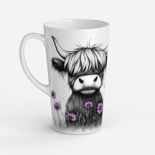 Personalised Mug | Latte Mug | Highland Cow | Christmas Mug| Coffee Cup | Purple Daisy